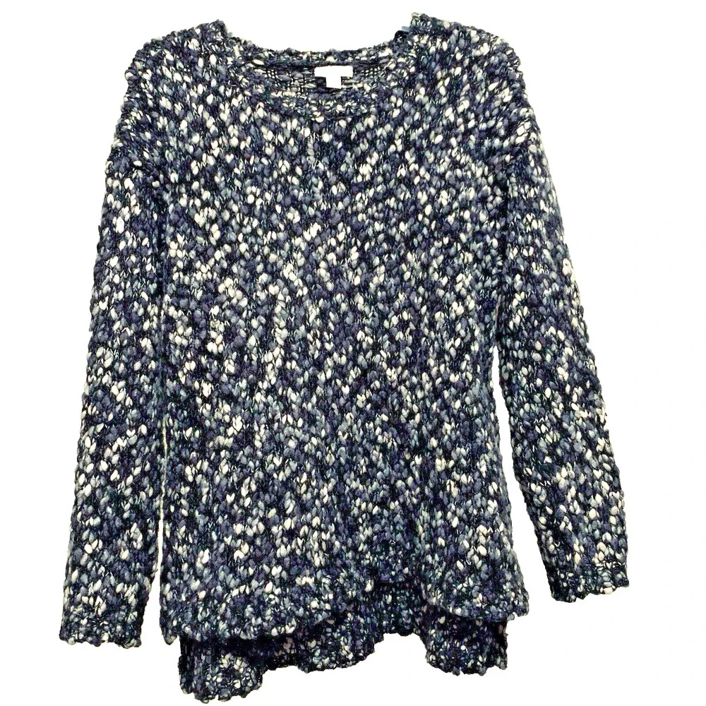 J.Jill Sweater Women's Hi Low Pullover Knit Long Sleeve Wool Blend Black White M